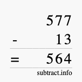 Calculate 577 minus 13 using long subtraction Calculate 577 minus 13 using long subtraction