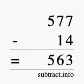 Calculate 577 minus 14 using long subtraction