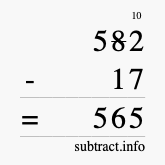 Calculate 582 minus 17 using long subtraction