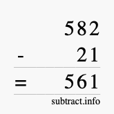Calculate 582 minus 21 using long subtraction