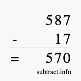 Calculate 587 minus 17 using long subtraction