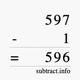 Calculate 597 minus 1 using long subtraction