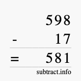 Calculate 598 minus 17 using long subtraction