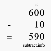 Calculate 600 minus 10 using long subtraction