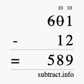 Calculate 601 minus 12 using long subtraction