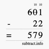 Calculate 601 minus 22 using long subtraction