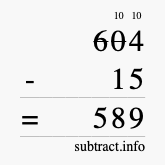 Calculate 604 minus 15 using long subtraction