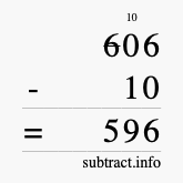 Calculate 606 minus 10 using long subtraction