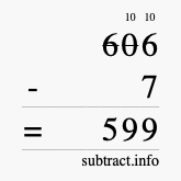 Calculate 606 minus 7 using long subtraction