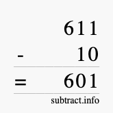 Calculate 611 minus 10 using long subtraction
