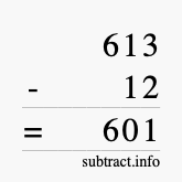 Calculate 613 minus 12 using long subtraction