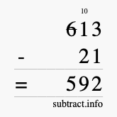 Calculate 613 minus 21 using long subtraction