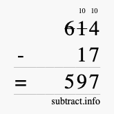 Calculate 614 minus 17 using long subtraction