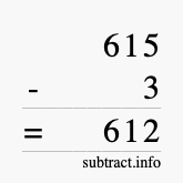 Calculate 615 minus 3 using long subtraction