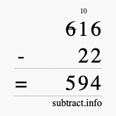 Calculate 616 minus 22 using long subtraction