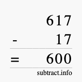 Calculate 617 minus 17 using long subtraction