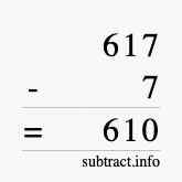 Calculate 617 minus 7 using long subtraction