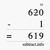 Calculate 620 minus 1 using long subtraction