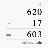 Calculate 620 minus 17 using long subtraction