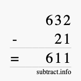 Calculate 632 minus 21 using long subtraction
