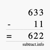 Calculate 633 minus 11 using long subtraction