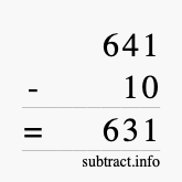 Calculate 641 minus 10 using long subtraction