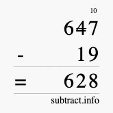 Calculate 647 minus 19 using long subtraction