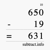 Calculate 650 minus 19 using long subtraction