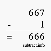 Calculate 667 minus 1 using long subtraction