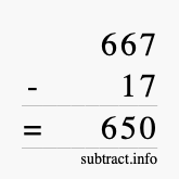 Calculate 667 minus 17 using long subtraction