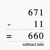 Calculate 671 minus 11 using long subtraction