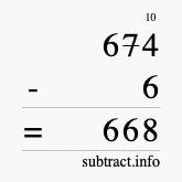 Calculate 674 minus 6 using long subtraction