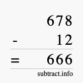 Calculate 678 minus 12 using long subtraction