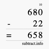 Calculate 680 minus 22 using long subtraction
