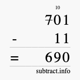 Calculate 701 minus 11 using long subtraction