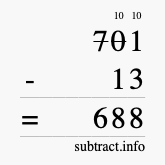 Calculate 701 minus 13 using long subtraction