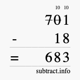 Calculate 701 minus 18 using long subtraction