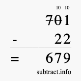 Calculate 701 minus 22 using long subtraction