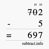 Calculate 702 minus 5 using long subtraction