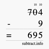 Calculate 704 minus 9 using long subtraction