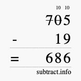 Calculate 705 minus 19 using long subtraction