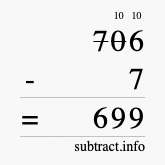 Calculate 706 minus 7 using long subtraction