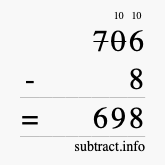 Calculate 706 minus 8 using long subtraction