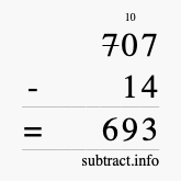 Calculate 707 minus 14 using long subtraction