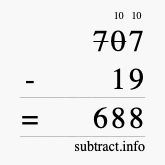 Calculate 707 minus 19 using long subtraction