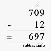 Calculate 709 minus 12 using long subtraction