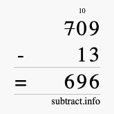 Calculate 709 minus 13 using long subtraction