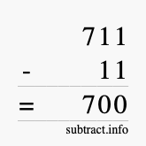 Calculate 711 minus 11 using long subtraction