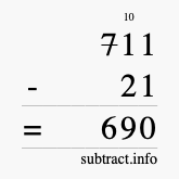 Calculate 711 minus 21 using long subtraction