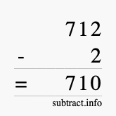 Calculate 712 minus 2 using long subtraction